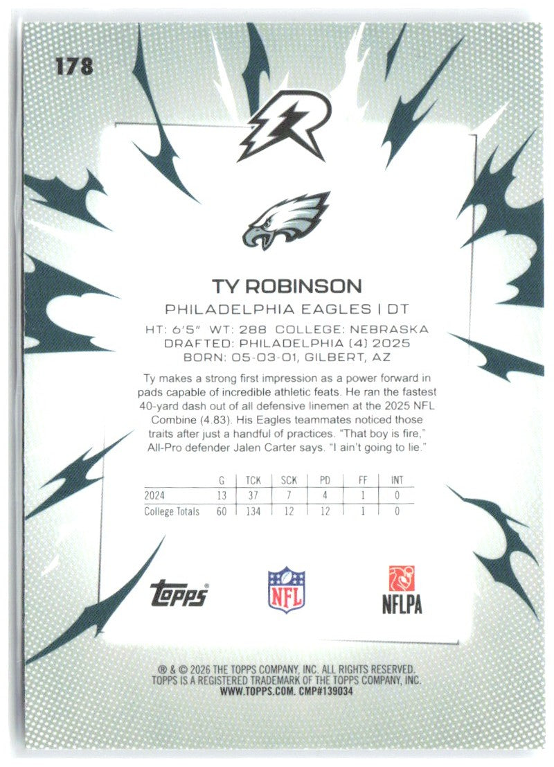 Ty Robinson Topps Resurgence 178 2025 Philadelphia Eagles RC