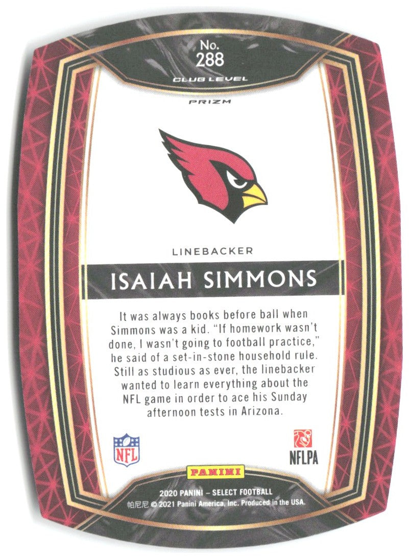 Isaiah Simmons Panini Select - Purple Prizm Die Cut 288 2020 Arizona Cardinals