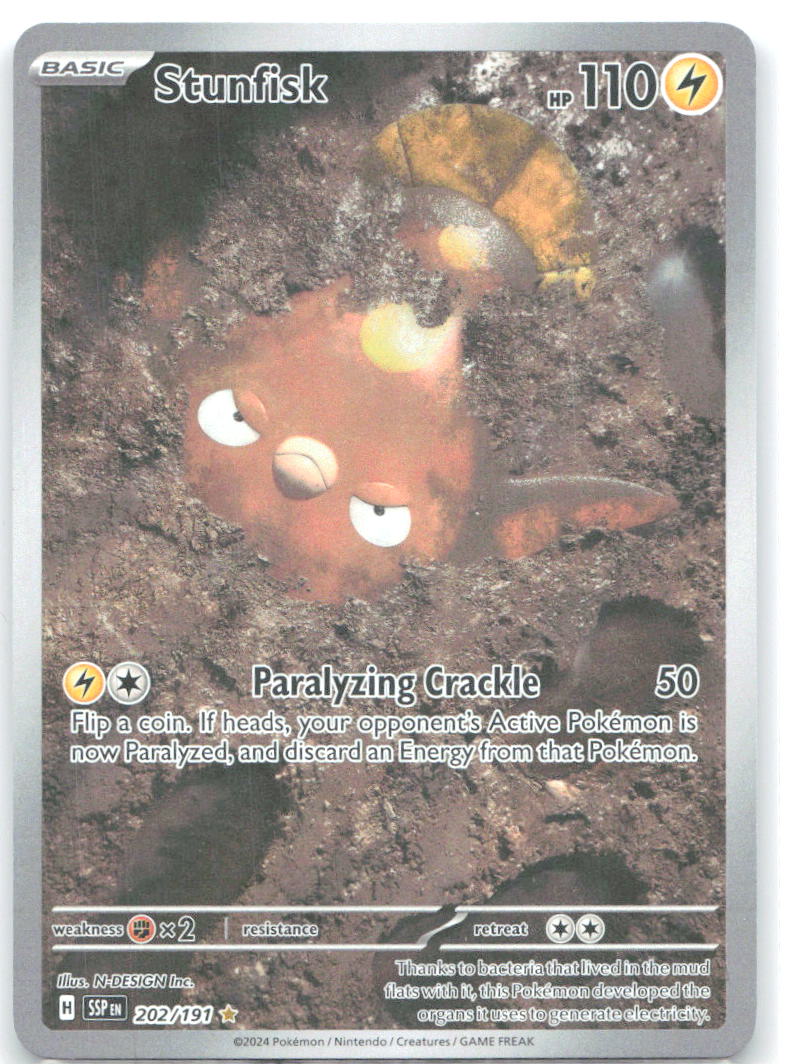 Stunfisk Holo Illustration Rare SV08 Surging Sparks 202/191 NM N DESIGN Inc
