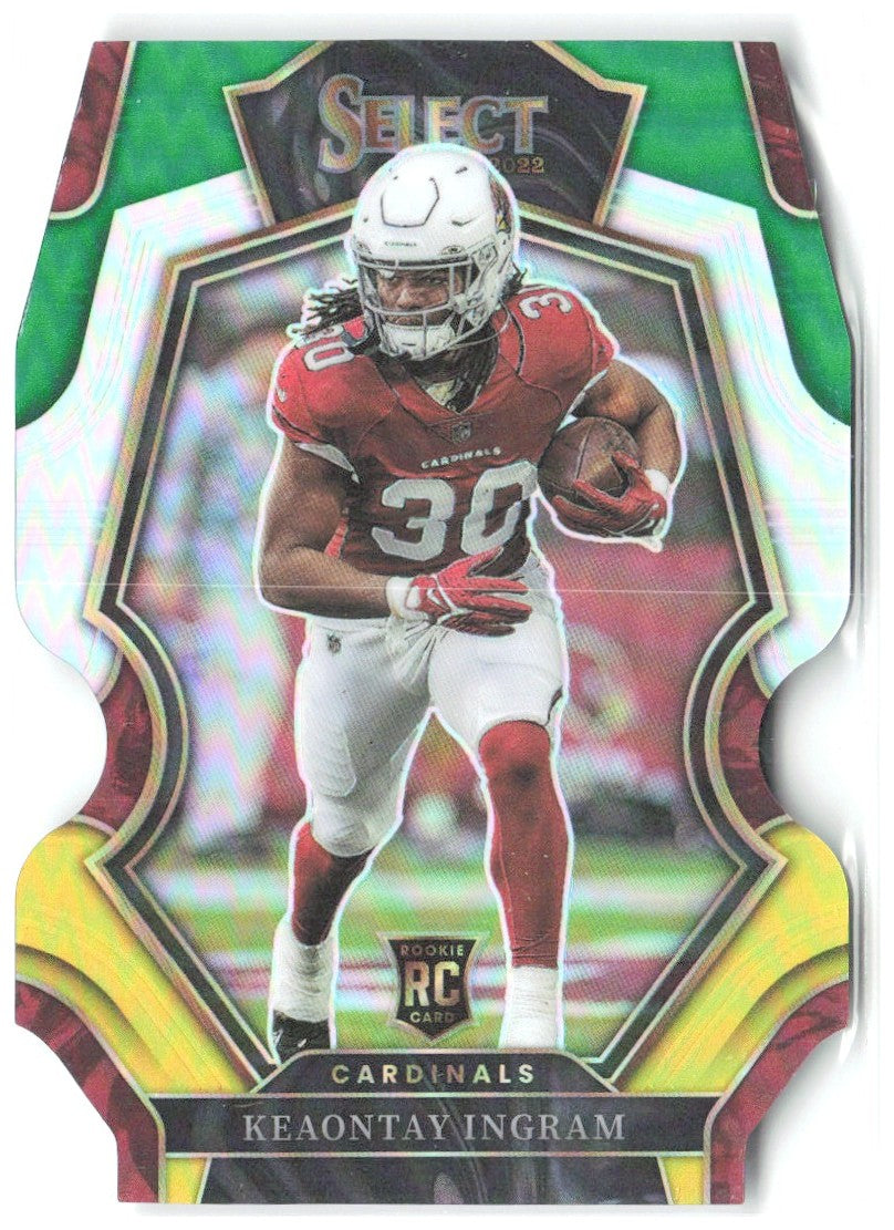 Keaontay Ingram Select Green and Yellow Prizm Die Cut 102 2022 Arizona Cardinals
