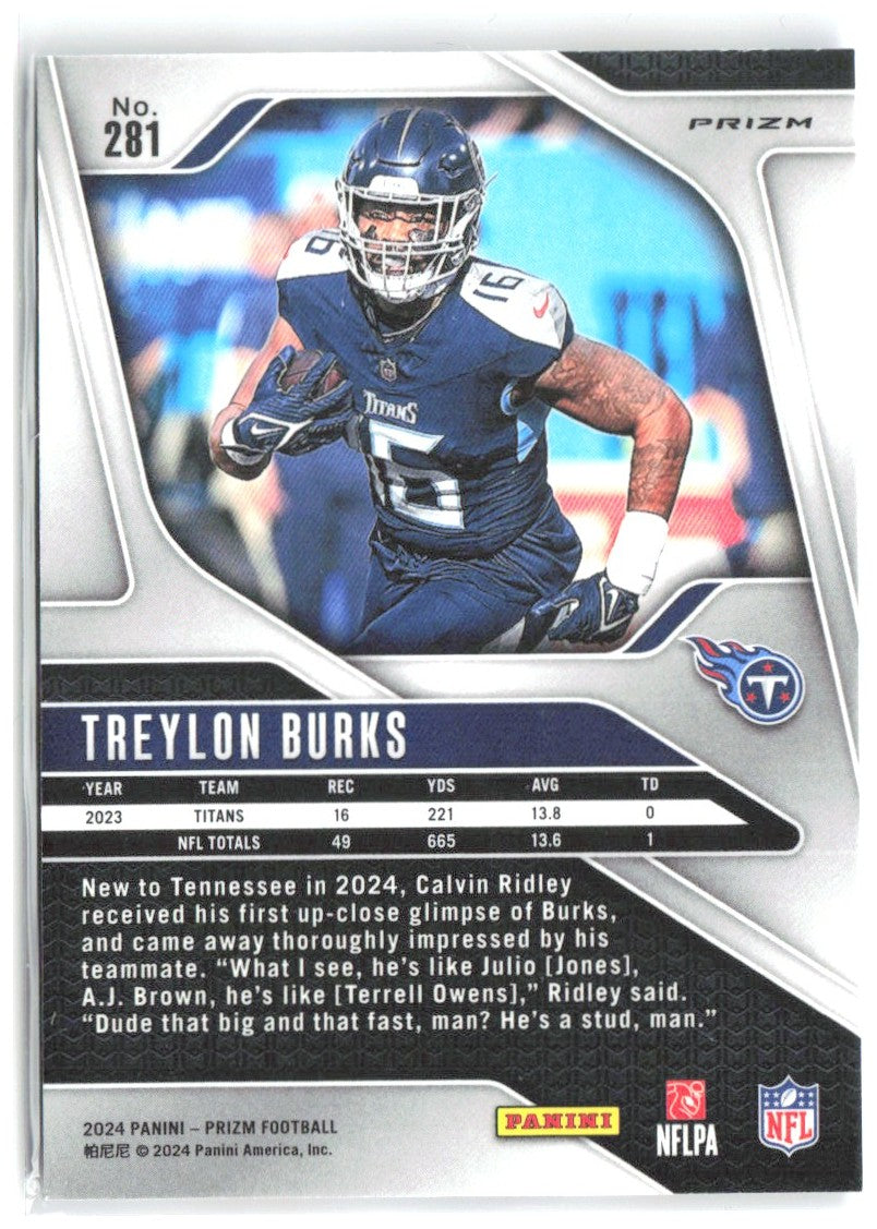 Treylon Burks Panini Prizm - Red White and Blue 281 2024 Tennessee Titans