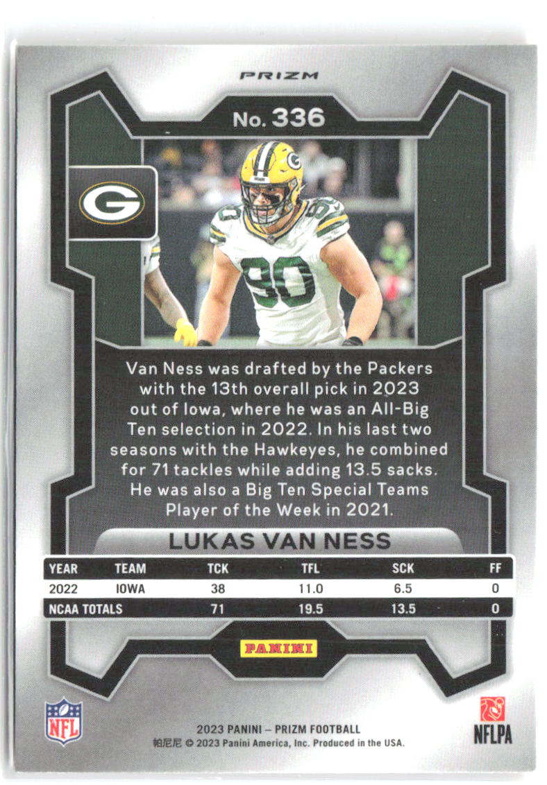 Lukas Van Ness Panini Prizm - Lazer 336 2023 Green Bay Packers