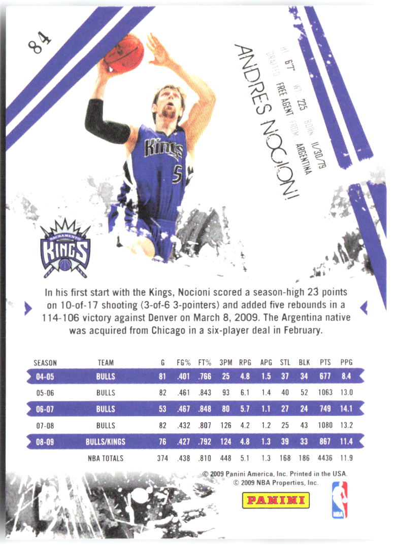 Andres Nocioni Panini Rookies & Stars 84 2009-10 Sacramento Kings