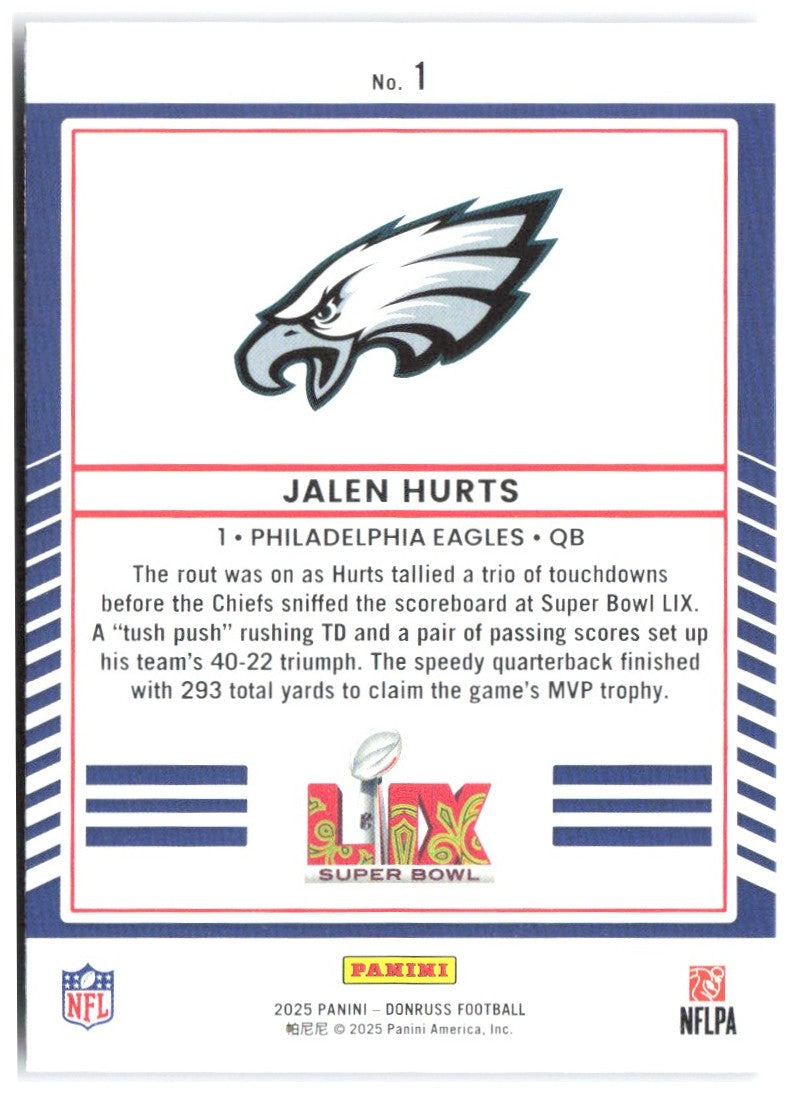 Jalen Hurts Donruss - Road to Super Bowl Championship 1 2025 Philadelphia Eagles