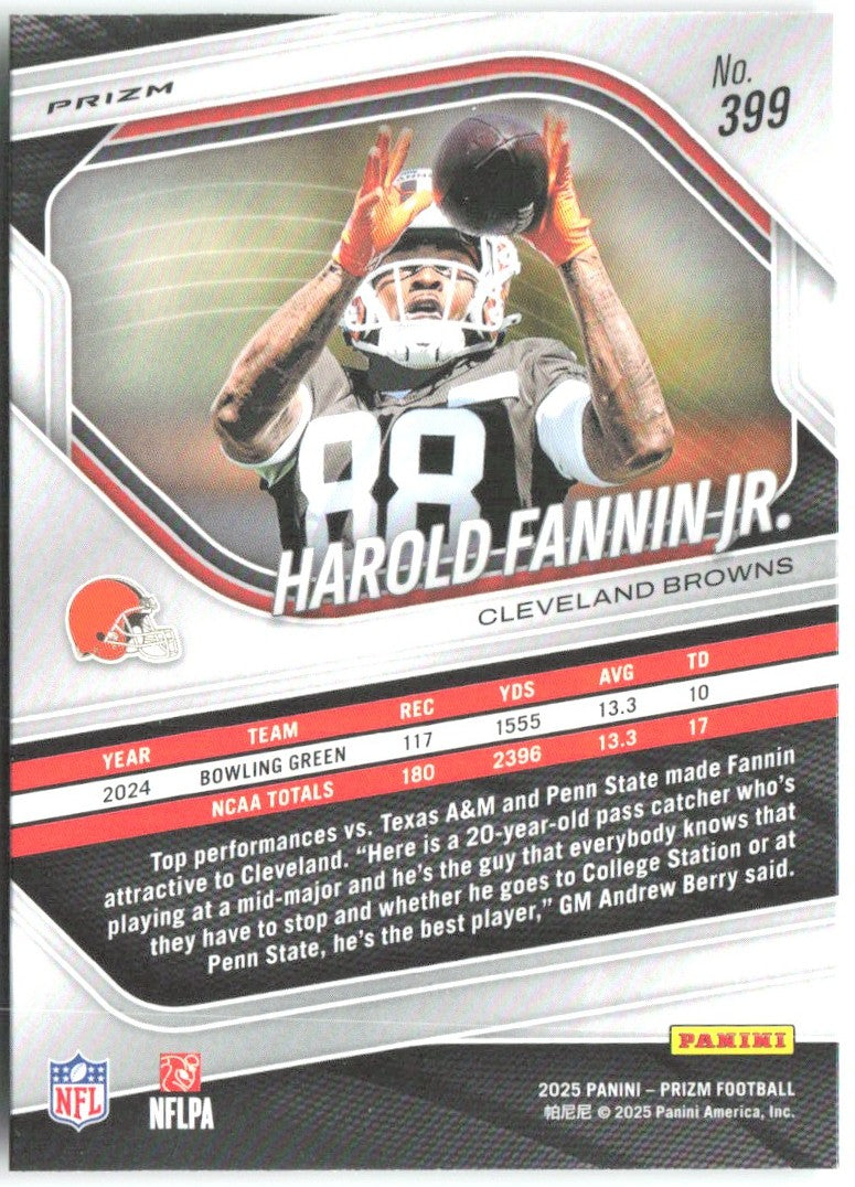Harold Fannin Jr. Panini Prizm - Neon Green Pulsar 399 2025 Cleveland Browns