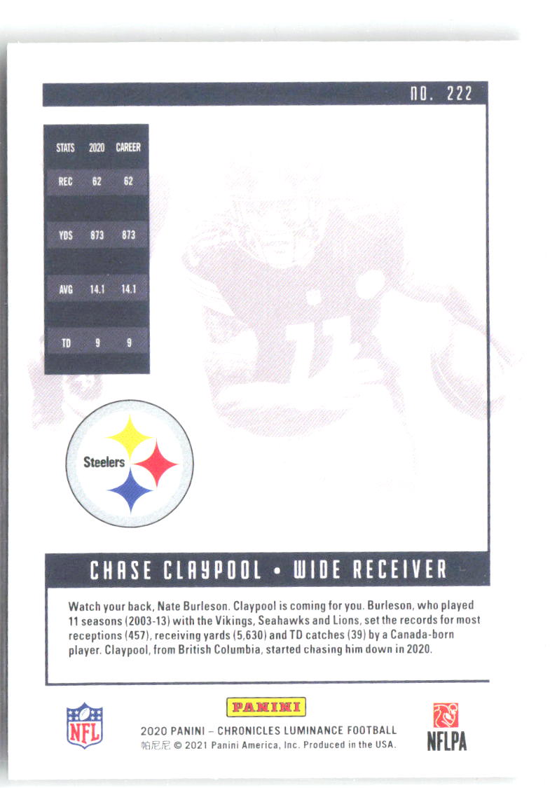 Chase Claypool Chronicles Luminance Update Rookies 222 2020 Pittsburgh Steelers