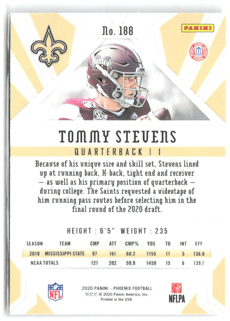 Tommy Stevens Panini Phoenix - Fire Burst 188 2020 New Orleans Saints