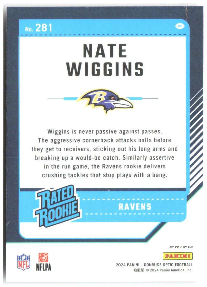 Nate Wiggins Donruss Optic - Red Mojo 281 2024 Baltimore Ravens