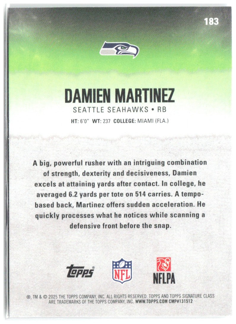 Damien Martinez Topps Signature Class 183 2025 Seattle Seahawks RC