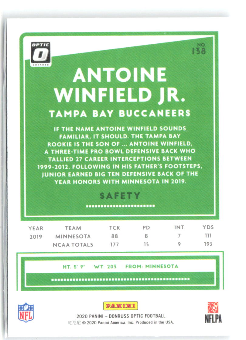 Antoine Winfield Jr. Donruss Optic 138 2020 Tampa Bay Buccaneers RC