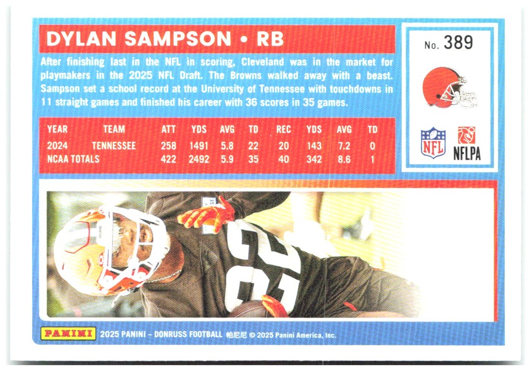 Dylan Sampson Donruss - Press Proofs Green 389 2025 Cleveland Browns