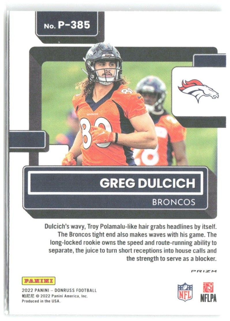 Greg Dulcich Donruss - Optic Rated Rookies Green Mojo P-385 2022 Denver Broncos