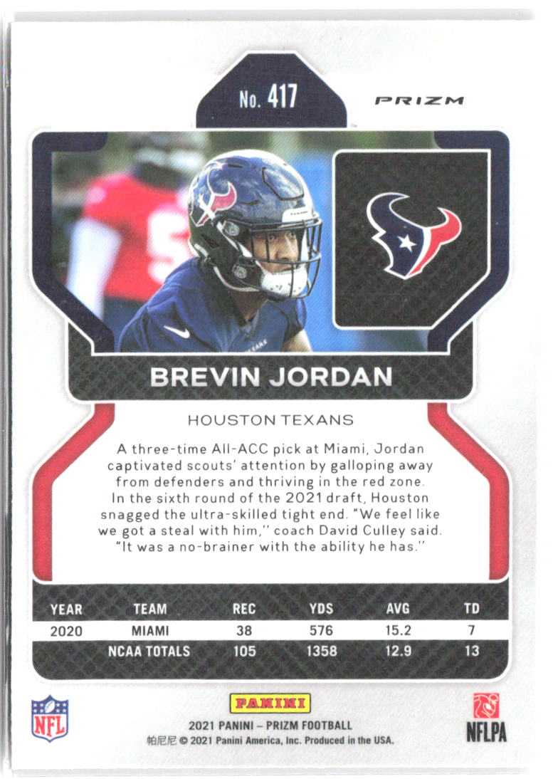 Brevin Jordan Panini Prizm - Disco 417 2021 Houston Texans