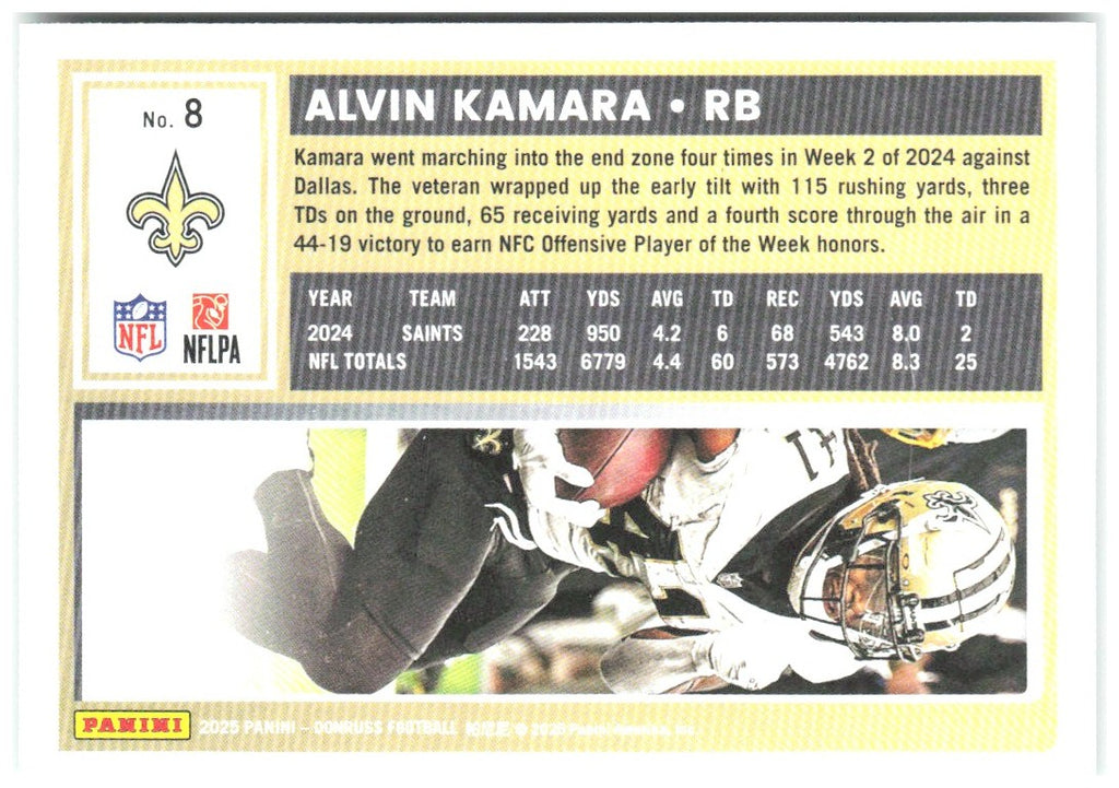Alvin Kamara Donruss - Press Proofs Green 8 2025 New Orleans Saints