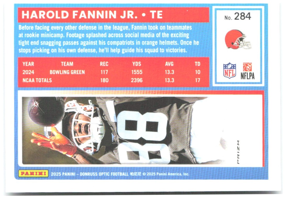 Harold Fannin Jr. Donruss Optic - Holo 284 2025 Cleveland Browns
