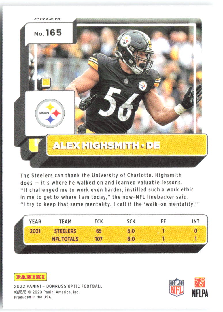 Alex Highsmith Donruss Optic - Holo 165 2022 Pittsburgh Steelers