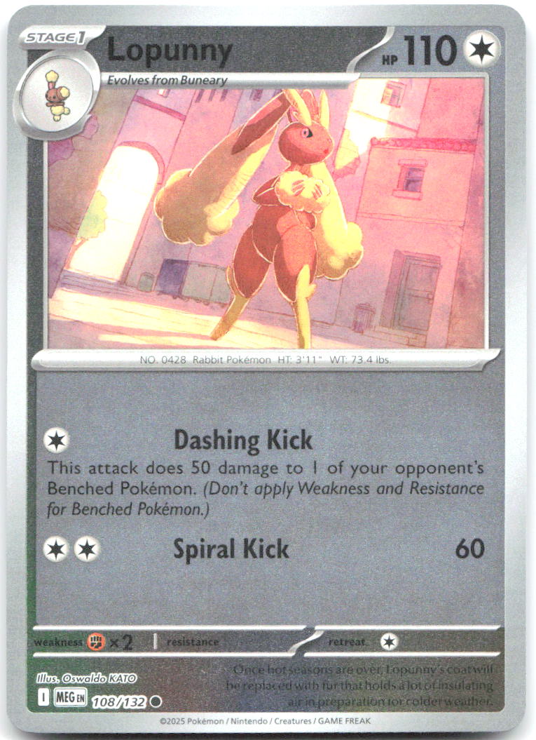 Lopunny Reverse Holo Common ME01: Mega Evolution 108/132 NM Oswaldo KATO