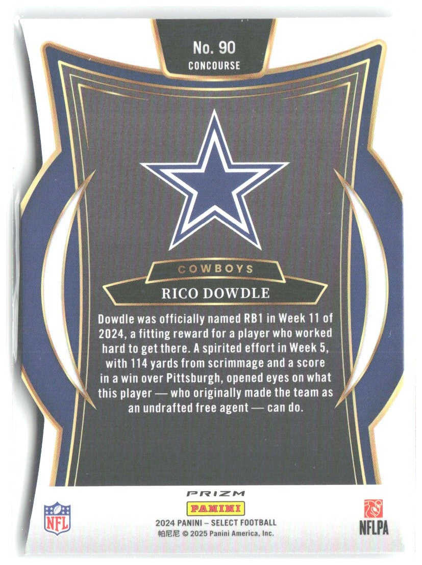 Rico Dowdle Panini Select - Silver Prizm Die Cut 90 2024 Dallas Cowboys