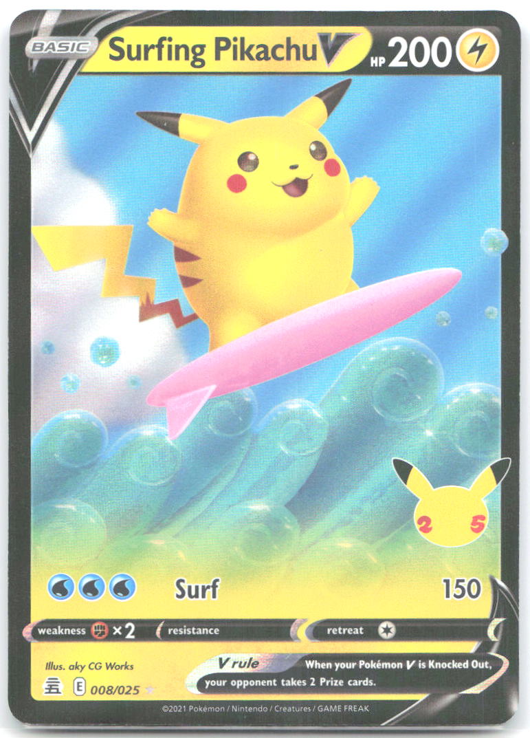 Surfing Pikachu V Holo Ultra Rare Celebrations 008/025 NM aky CG Works
