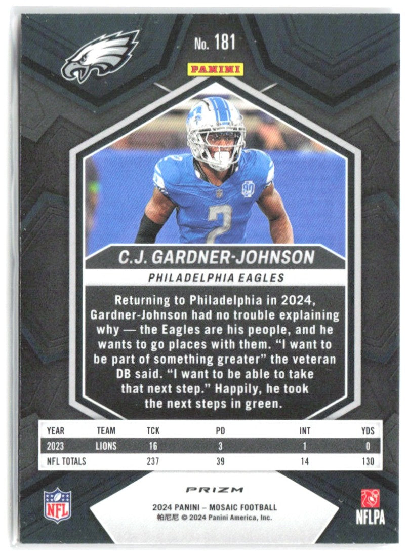 C.J. Gardner-Johnson Panini Mosaic Mosaic Camo Red 181 2024 Philadelphia Eagles