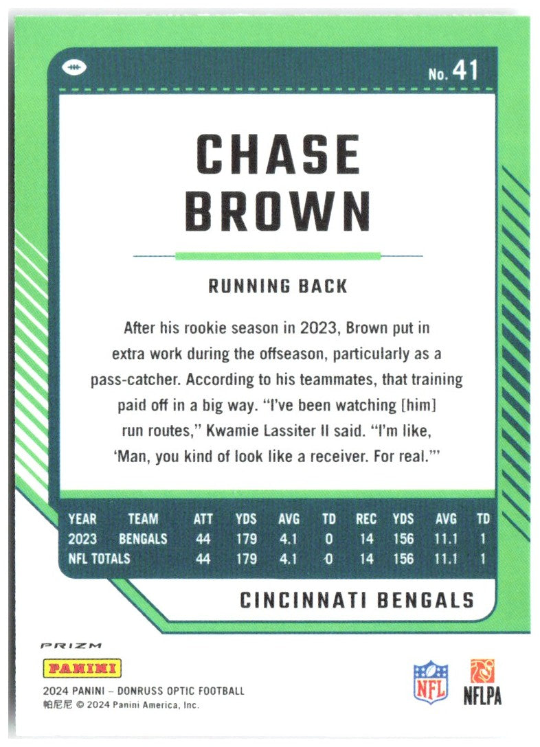 Chase Brown Donruss Optic - Holo 41 2024 Cincinnati Bengals