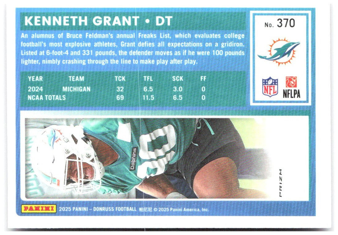 Kenneth Grant Donruss - Optic Rated Rookies Preview Pink 370 2025 Miami Dolphins