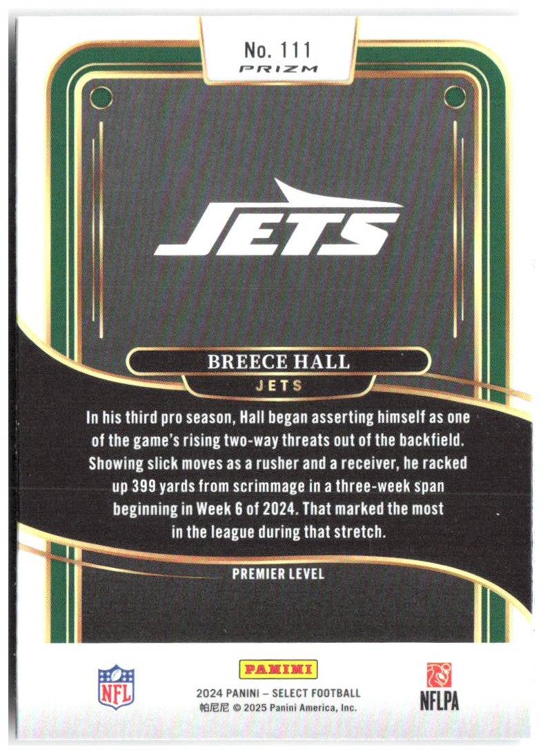 Breece Hall Panini Select - Red & Yellow Prizm Shock 111 2024 New York Jets