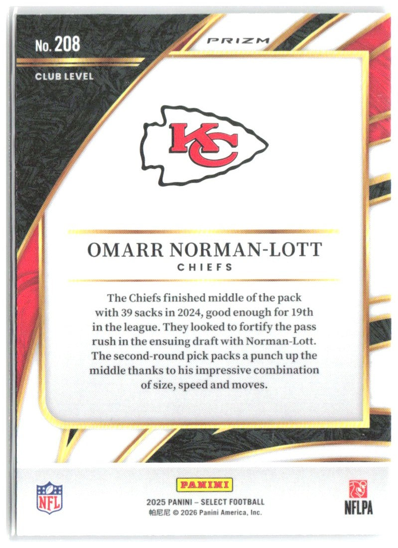 Omarr Norman-Lott Select - Black and Red Prizm Shock 208 2025 Kansas City Chiefs