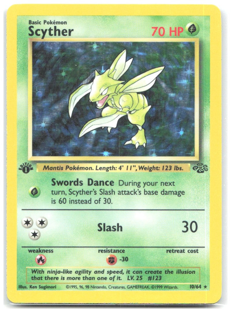 Scyther 10 1st Edition Holo Rare Jungle 10/64 NM Ken Sugimori