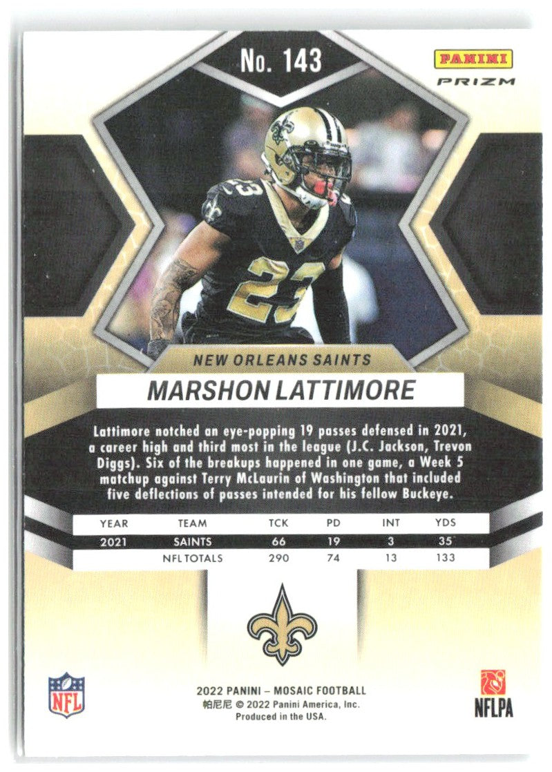 Marshon Lattimore Panini Mosaic - Mosaic Green 143 2022 New Orleans Saints