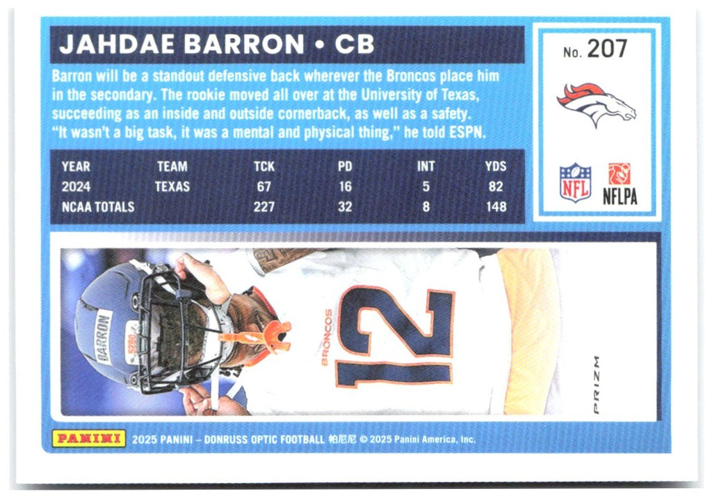Jahdae Barron Donruss Optic - Purple Shock 207 2025 Denver Broncos