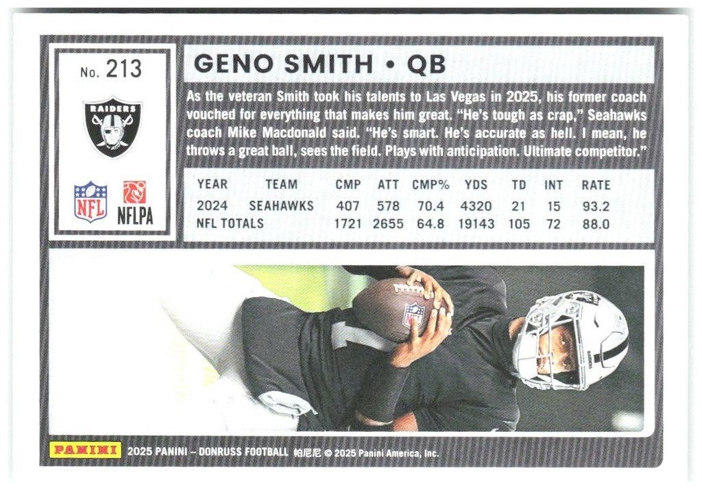 Geno Smith Donruss - Press Proofs Green 213 2025 Las Vegas Raiders