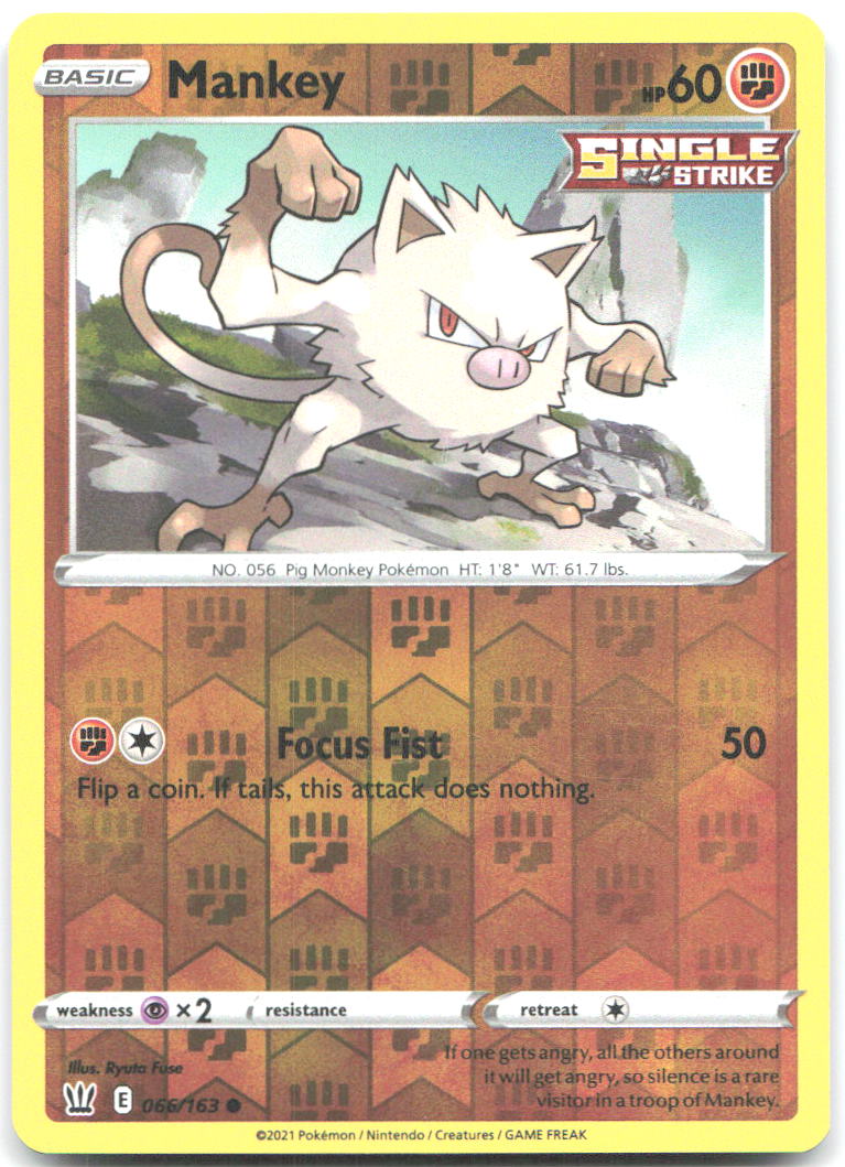 Mankey Reverse Holo Common SWSH05 Battle Styles 066/163 NM Ryuta Fuse
