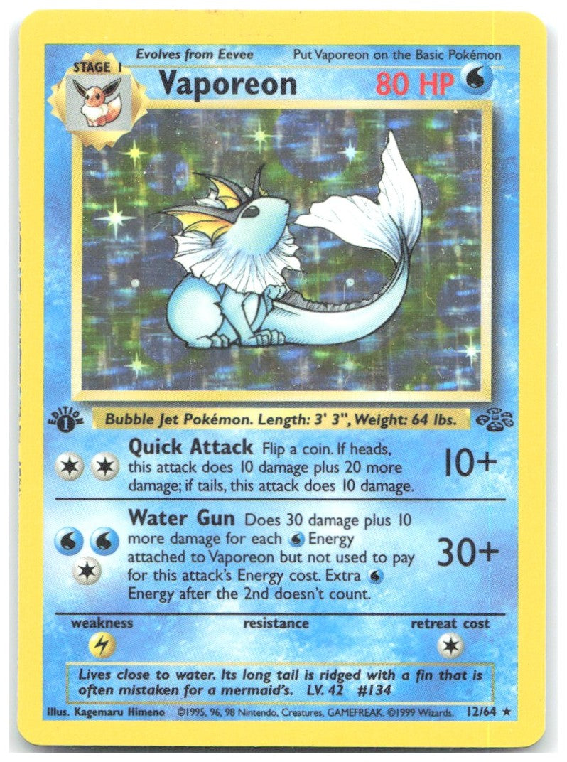 Vaporeon 12 1st Edition Holo Rare Jungle 12/64 NM Kagemaru Himeno