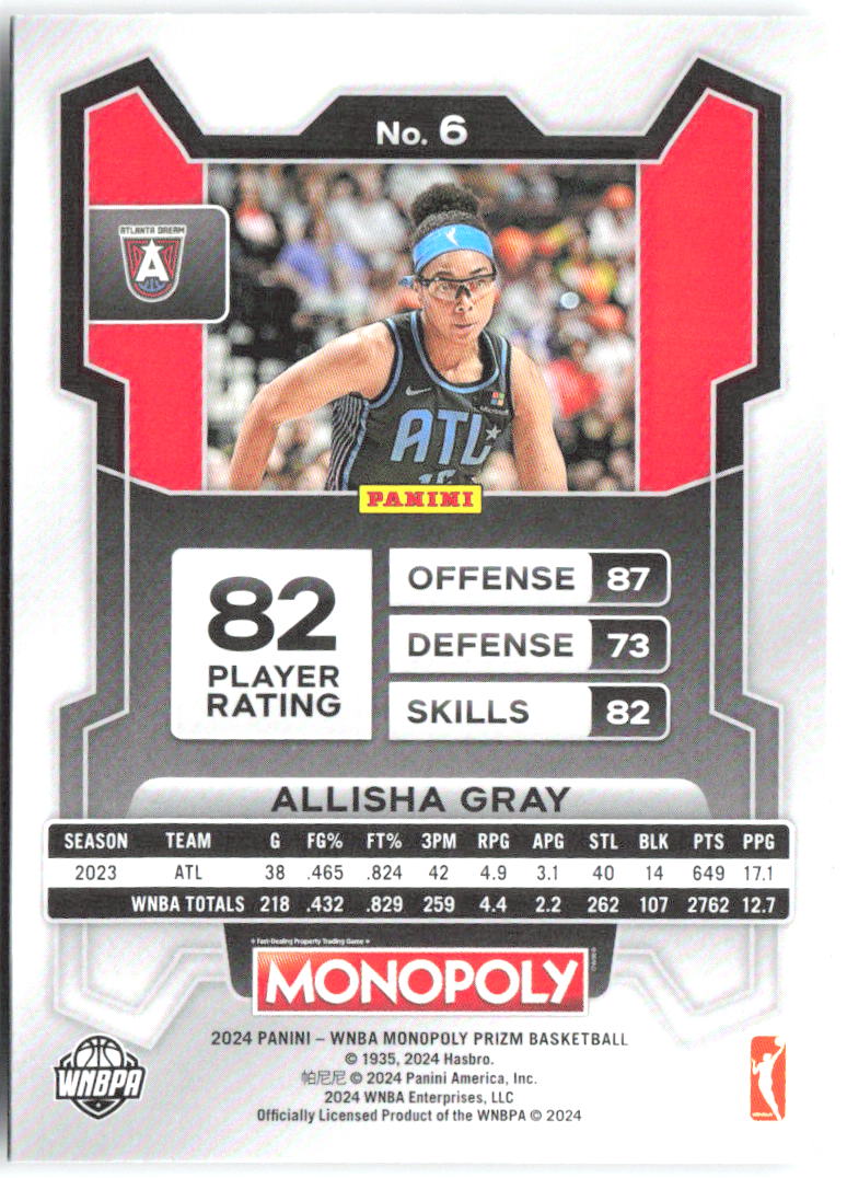 Allisha Gray Panini Prizm Monopoly WNBA 6 2024 Atlanta Dream