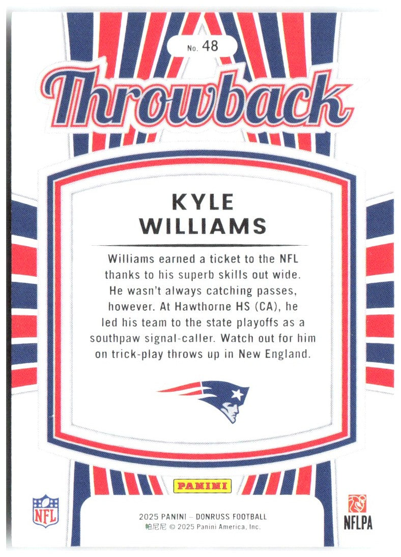 Kyle Williams Donruss - Rated Rookies Throwback 48 2025 New England Patriots