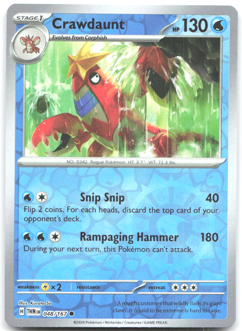 Crawdaunt Reverse Holo Common SV06: Twilight Masquerade 048/167 NM Kurata So