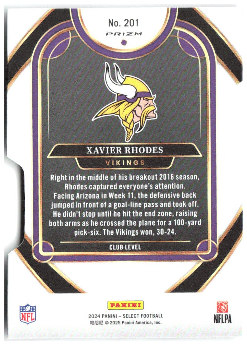 Xavier Rhodes Panini Select - Silver Prizm Die Cut 201 2024 Minnesota Vikings