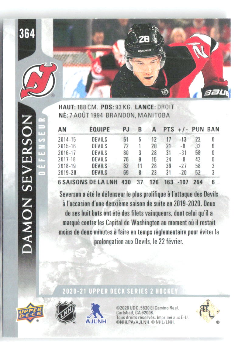 Damon Severson Upper Deck 364 2020-21 New Jersey Devils
