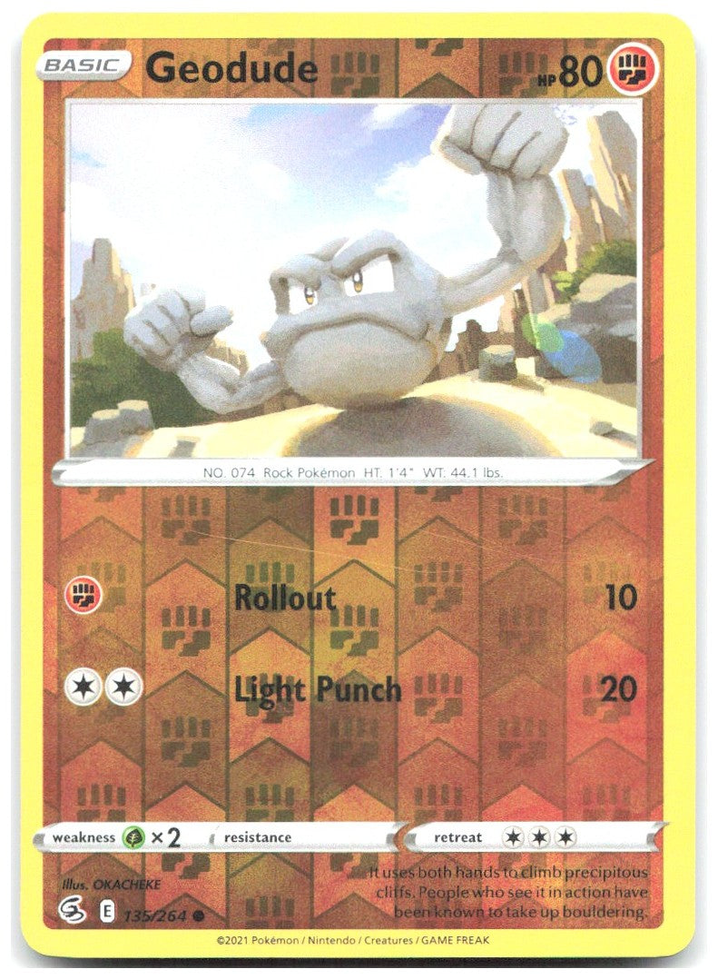 Geodude Reverse Holo Common SWSH08 Fusion Strike 135/264 NM OKACHEKE