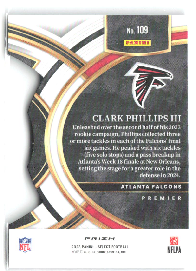 Clark Phillips III Select Black and Red Prizms Die Cuts 109 2023 Atlanta Falcons