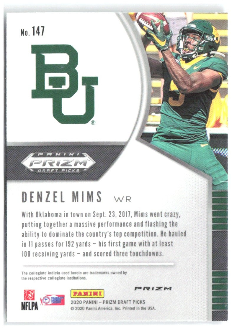 Denzel Mims Panini Prizm Draft Picks - Prizms Silver 147 2020 Baylor Bears