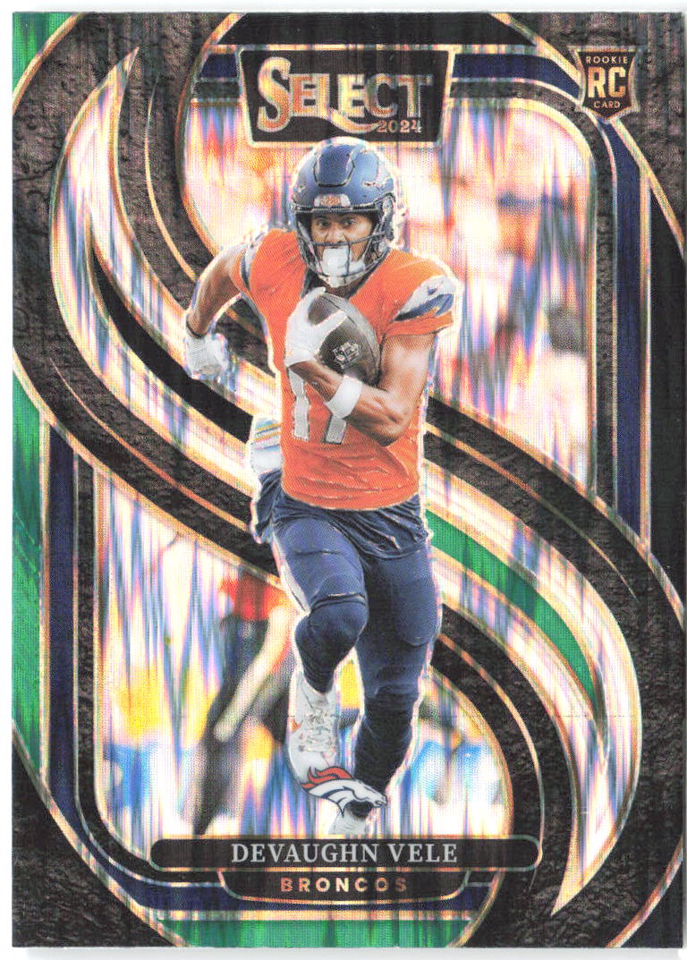 Devaughn Vele Panini Select - Black & Green Prizm Shock 150 2024 Denver Broncos