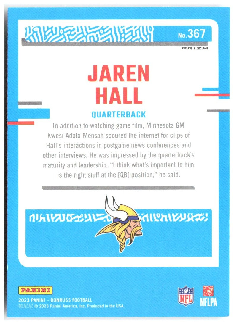 Jaren Hall Donruss - Optic Rated Rookie Holo Prizm 367 2023 Minnesota Vikings