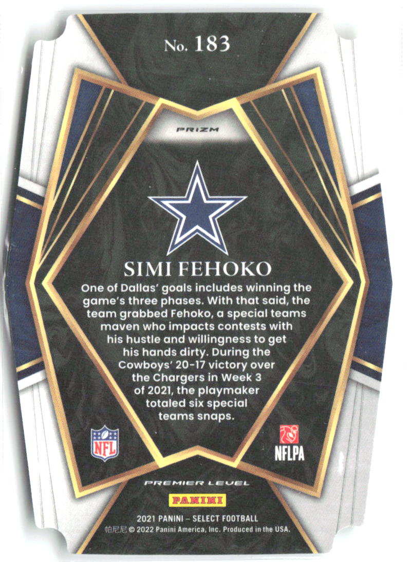 Simi Fehoko Panini Select Green and Yellow Prizm Die Cut 183 2021 Dallas Cowboys