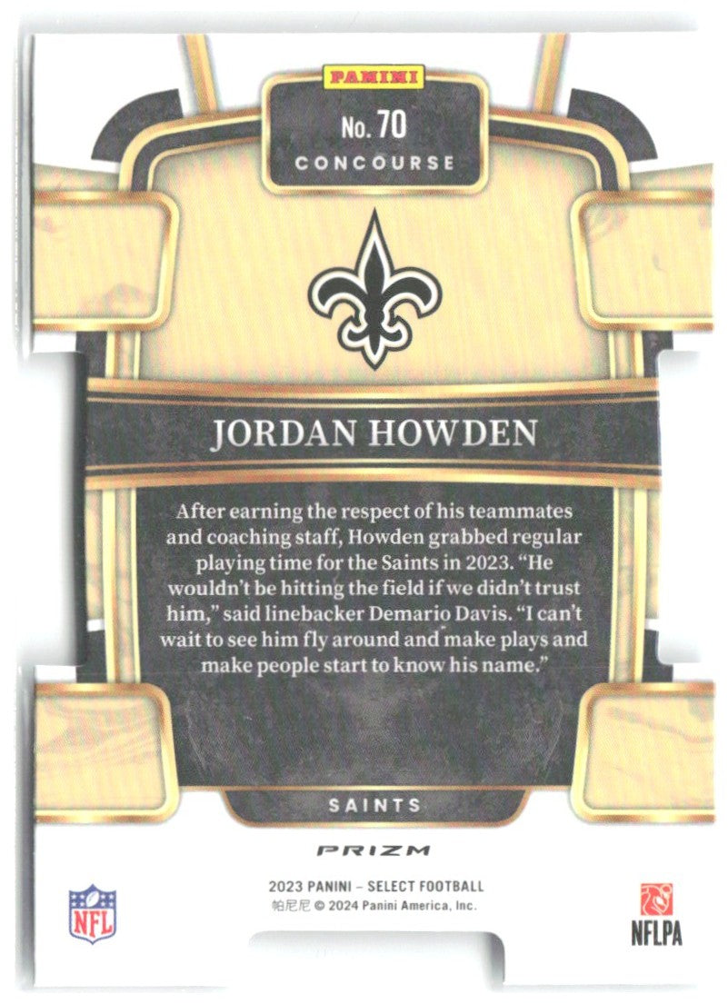 Jordan Howden Panini Select - Silver Prizms Die Cuts 70 2023 New Orleans Saints