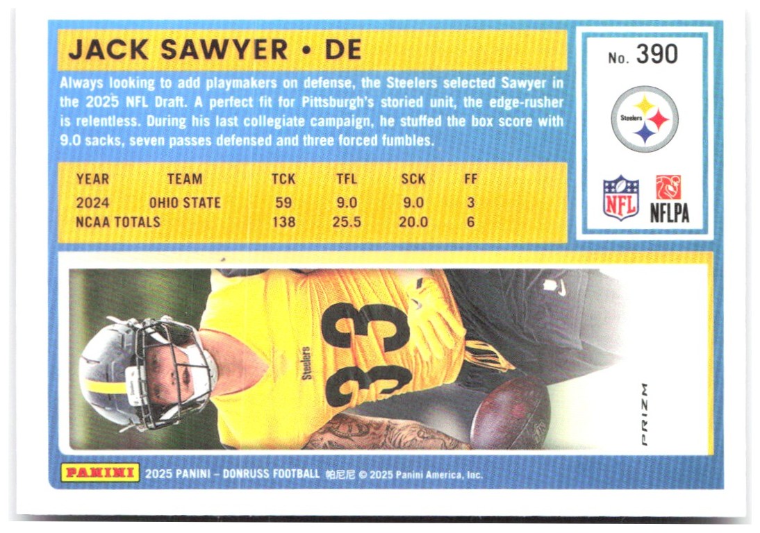 Jack Sawyer Donruss - Optic Rated Rookies Pink 390 2025 Pittsburgh Steelers