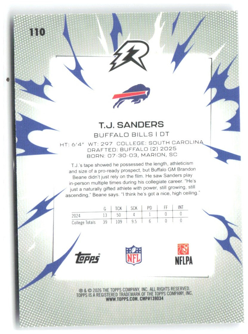 T.J. Sanders Topps Resurgence 110 2025 Buffalo Bills RC