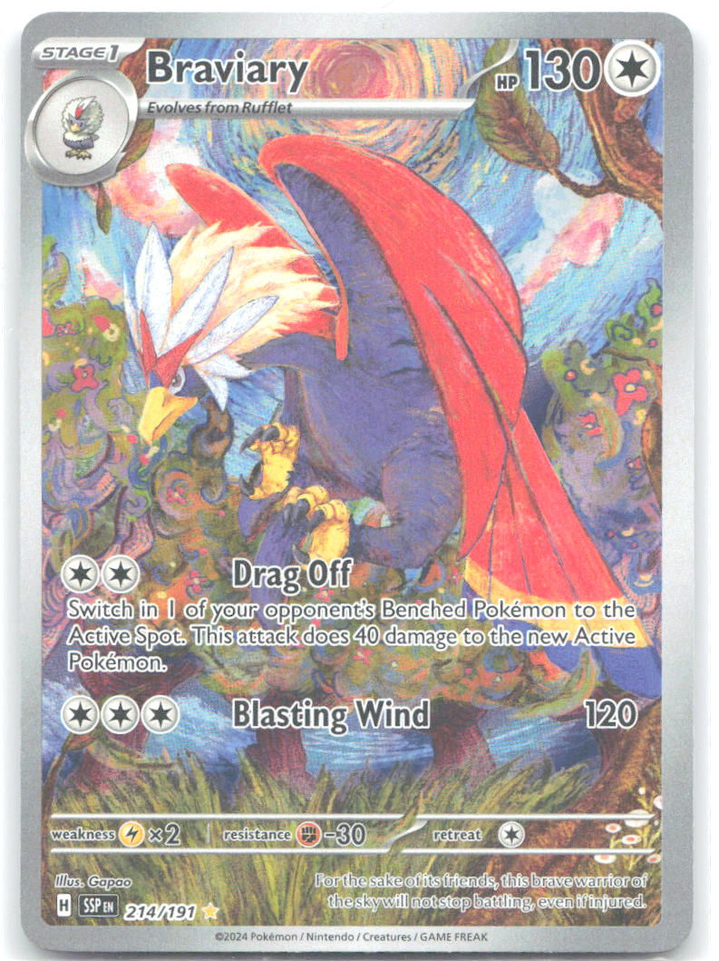 Braviary Holo Illustration Rare SV08 Surging Sparks 214/191 NM Gapao
