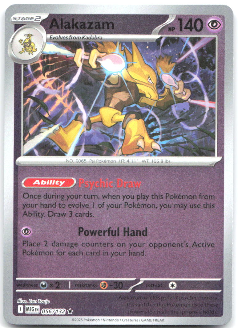 Alakazam Reverse Holo Rare ME01: Mega Evolution 056/132 NM Bun Toujo
